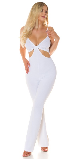 Spaghetti Strap Jumpsuit with Cut-Outs White